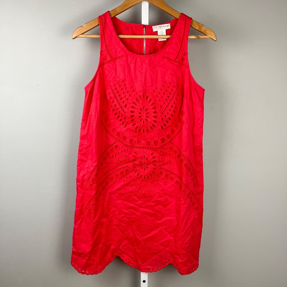 Kenar‎ Shift Dress Womens Size 2 Coral Embroidered Eyelet Sleeveless Lightweight